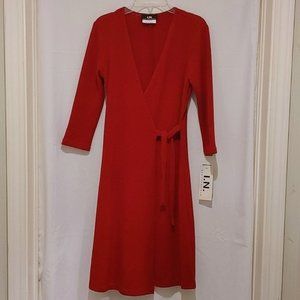 Vintage I. N. San Francesco V - Neck Front Wrap Red Dress with 3/4 sleeves.